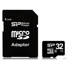 Карта памяти microSDHC Silicon Power + переходник на SD, класс 4, 32 Гб 