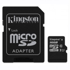 Карта памяти microSDHC Kingston SDC10/16GB + переходник на SD, класс 10, 16 Гб